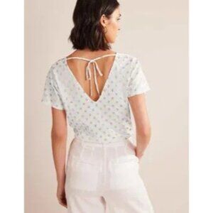 Boden Tie back Women's Jersey Tranquil Leaf Short Sleeve White‎ Top Size 16-18